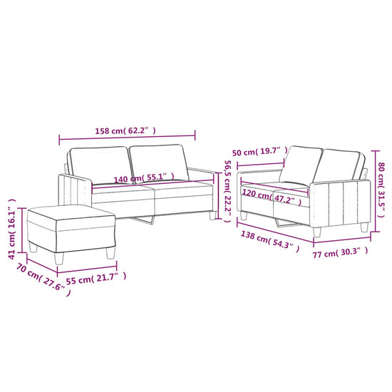 3-delige Loungeset met kussens fluweel blauw