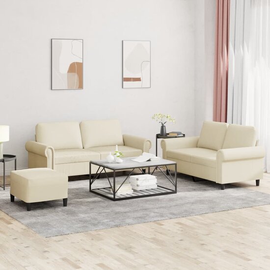 3-delige Loungeset met kussens kunstleer cr&egrave;me