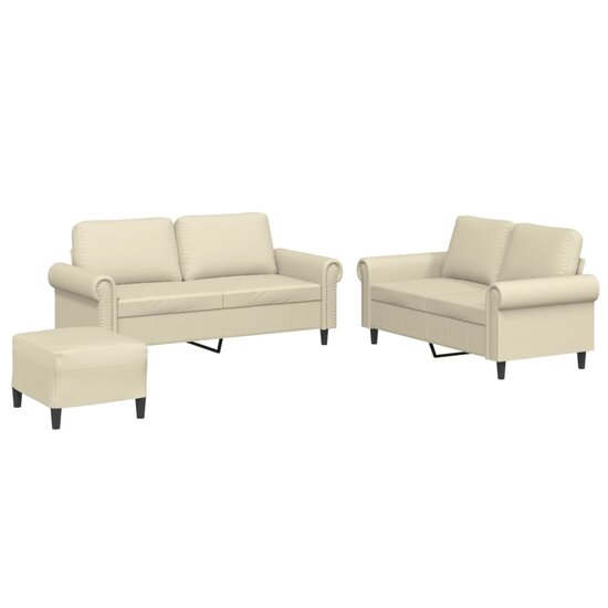 3-delige Loungeset met kussens kunstleer cr&egrave;me