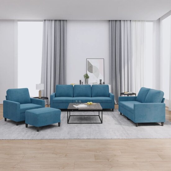 4-Delige Loungeset Met Kussens Fluweel Blauw