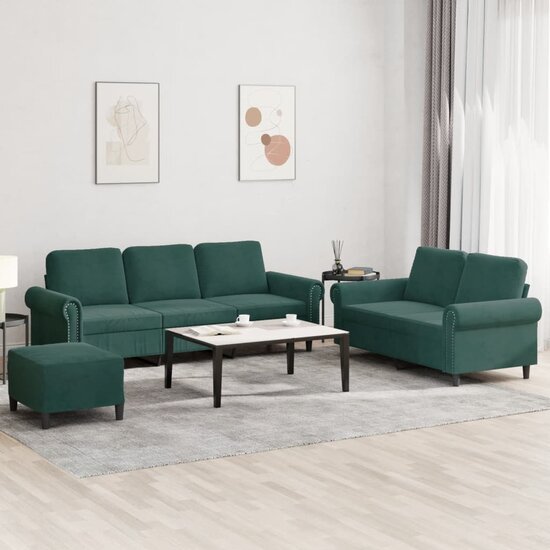 3-Delige Loungeset Met Kussens Fluweel Donkergroen