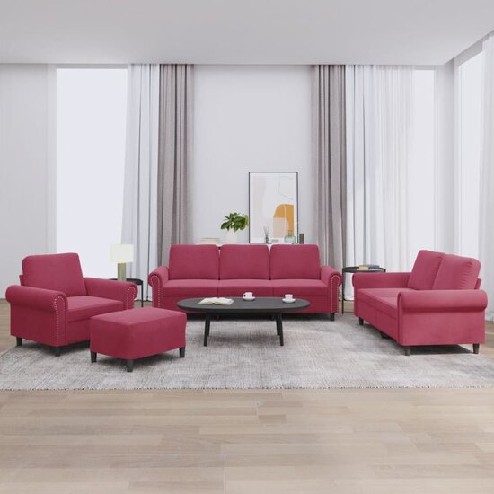 4-Delige Loungeset Met Kussens Fluweel Wijnrood