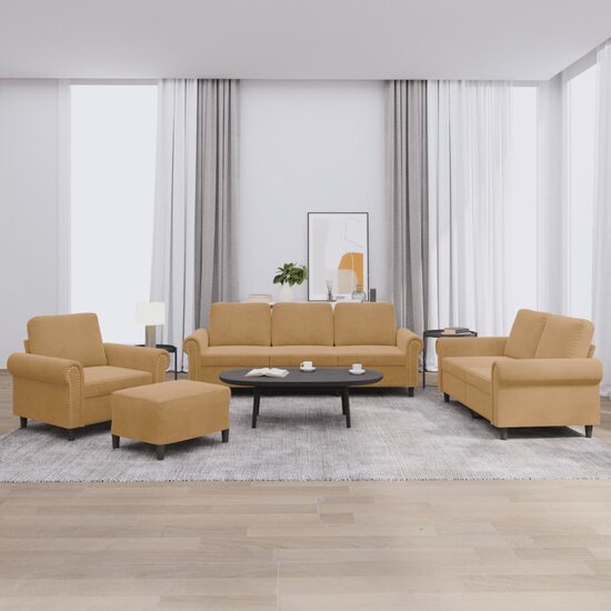 4-Delige Loungeset Met Kussens Fluweel Bruin