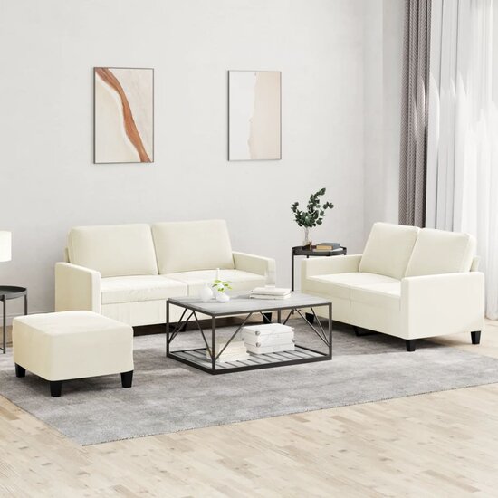 3-Delige Loungeset Met Kussens Fluweel Kleurig Cr&egrave;me
