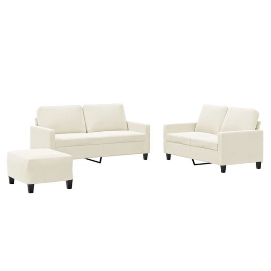 3-Delige Loungeset Met Kussens Fluweel Kleurig Cr&egrave;me