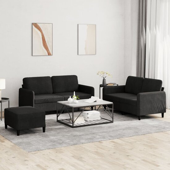 3-Delige Loungeset Fluweel Zwart