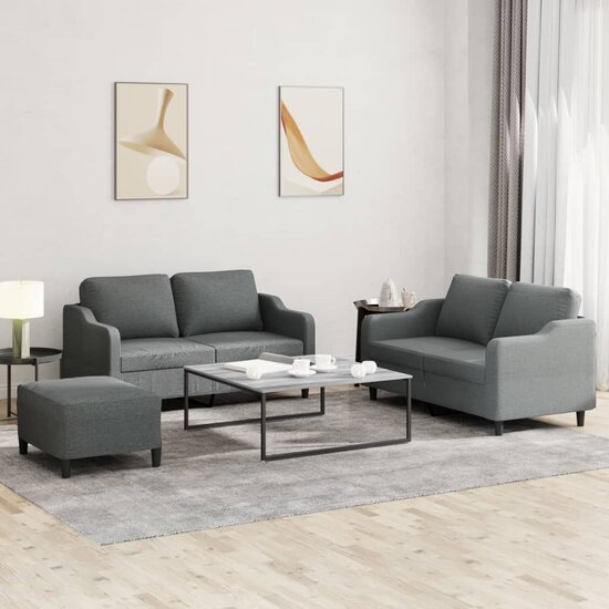 3-Delige Loungeset Met Kussens Stof Donkergrijs
