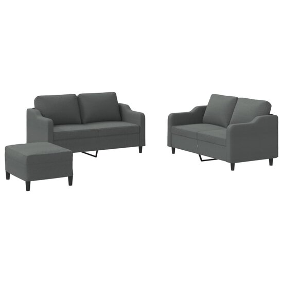 3-Delige Loungeset Met Kussens Stof Donkergrijs