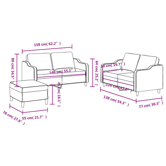 3-Delige Loungeset Met Kussens Stof Donkergrijs