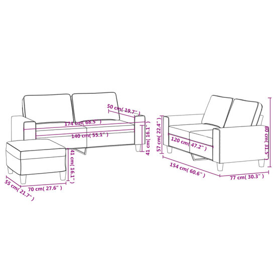 3-Delige Loungeset Stof Donkergrijs
