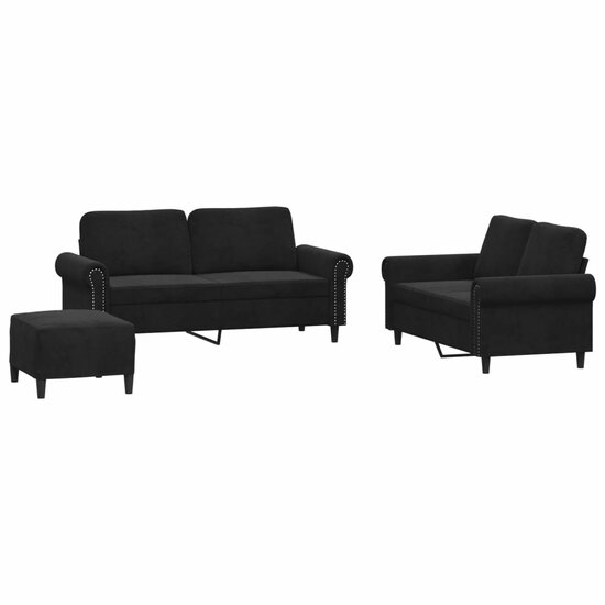 3-delige Loungeset met kussens fluweel zwart
