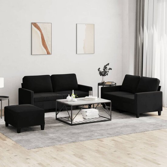 3-Delige Loungeset Met Kussens Fluweel Zwart