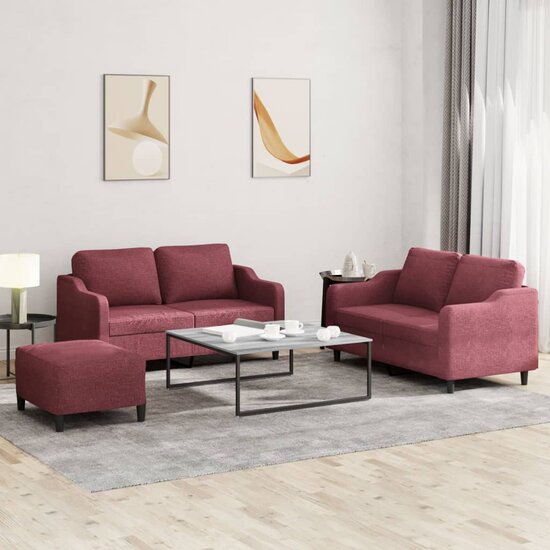 3-Delige Loungeset Met Kussens Stof Wijnrood