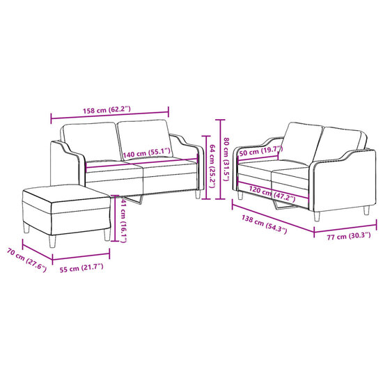 3-Delige Loungeset Met Kussens Stof Wijnrood