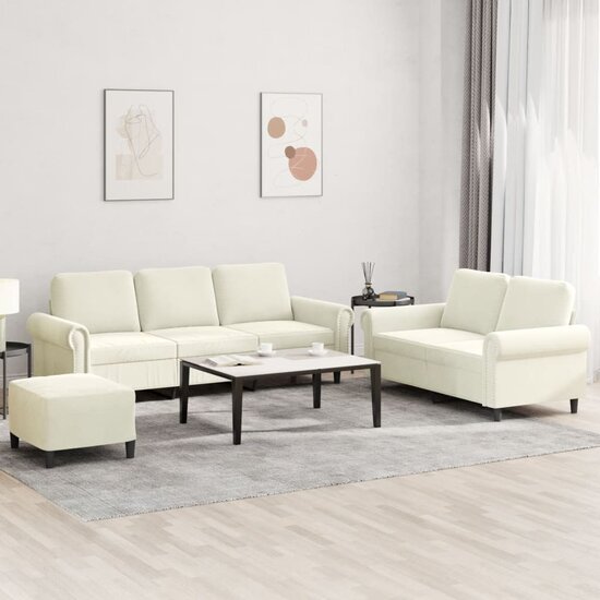 3-Delige Loungeset Met Kussens Fluweel Kleurig Cr&egrave;me