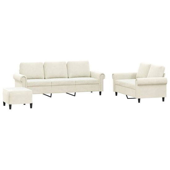 3-Delige Loungeset Met Kussens Fluweel Kleurig Cr&egrave;me