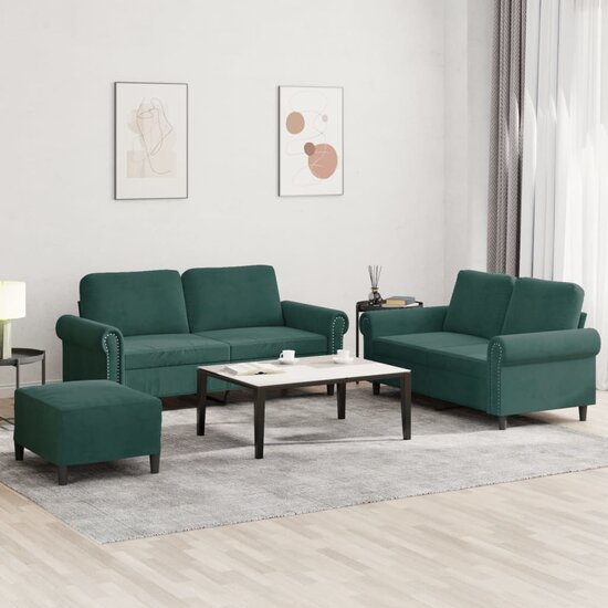 3-Delige Loungeset Met Kussens Fluweel Donkergroen