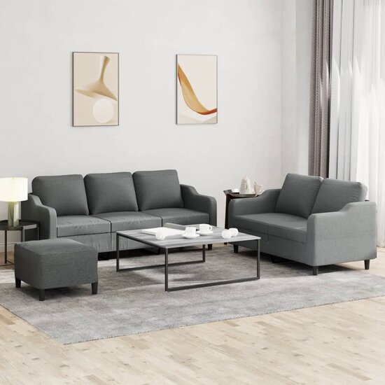3-Delige Loungeset Met Kussens Stof Donkergrijs