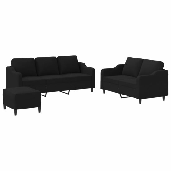 3-delige loungeset met kussens stof zwart