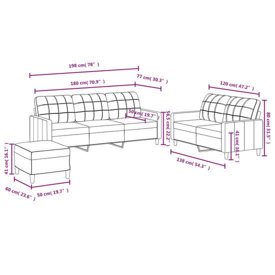 3-delige Loungeset met kussens stof cr&egrave;mekleurig