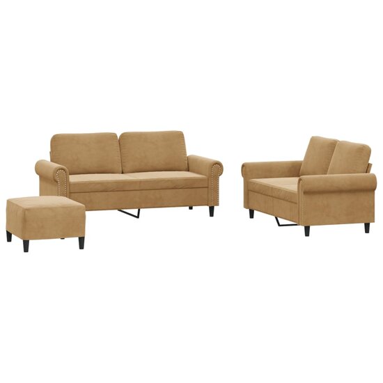 3-delige Loungeset met kussens fluweel bruin