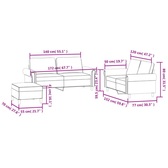 3-delige Loungeset met kussens fluweel bruin