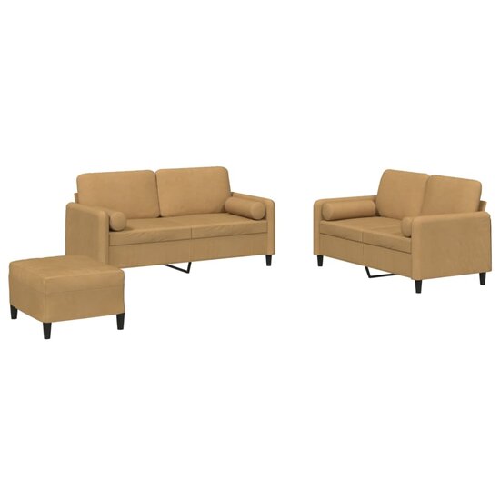 3-delige Loungeset met kussens fluweel bruin