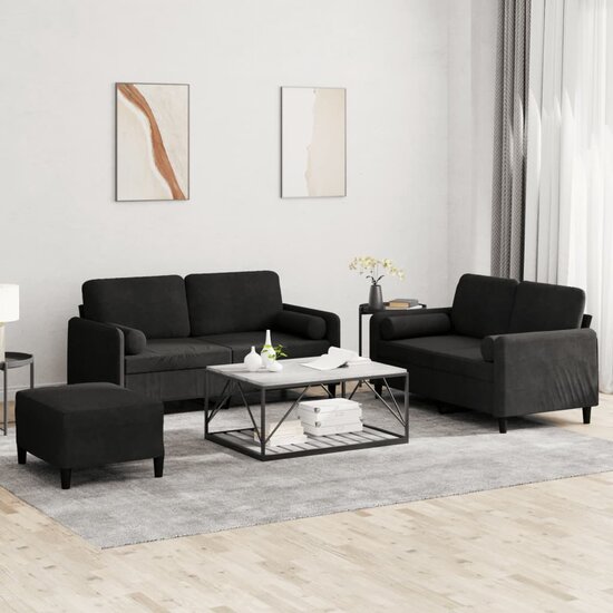 3-Delige Loungeset Met Kussens Fluweel Zwart