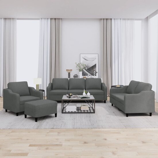 4-Delige Loungeset Met Kussens Stof Donkergrijs