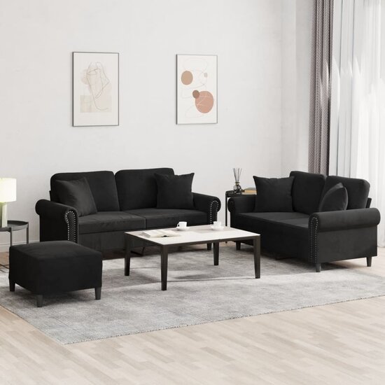 3-Delige Loungeset Met Kussens Fluweel Zwart