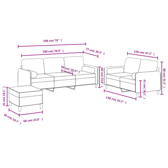 3-Delige Loungeset Met Kussens Fluweel Kleurig Cr&egrave;me