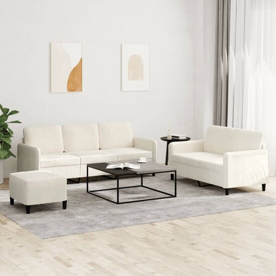3-delige Loungeset fluweel cr&egrave;mekleurig