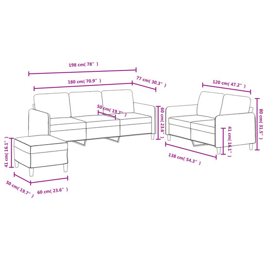 3-delige Loungeset fluweel cr&egrave;mekleurig