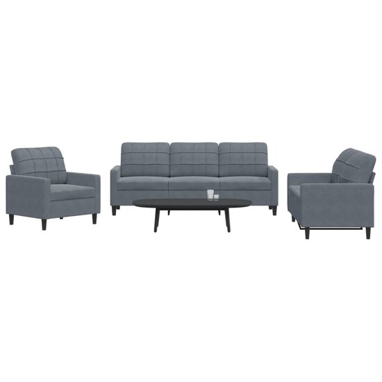 3-Delige Loungeset Met Kussens Fluweel Donkergrijs