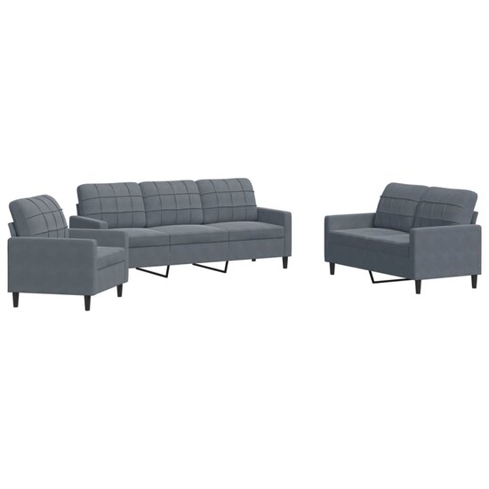 3-Delige Loungeset Met Kussens Fluweel Donkergrijs