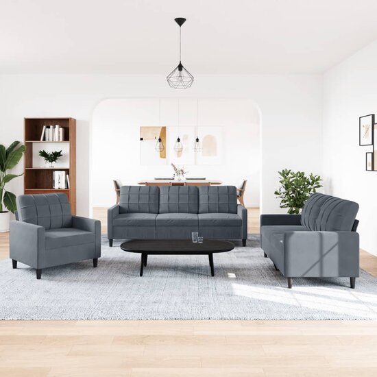 3-Delige Loungeset Met Kussens Fluweel Donkergrijs