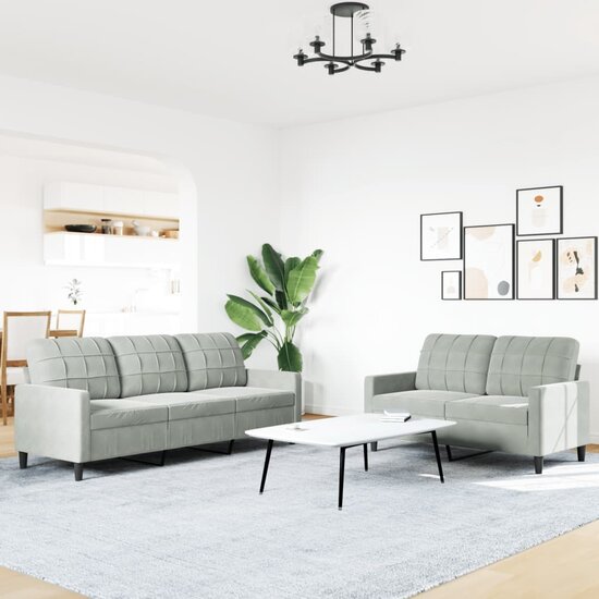 2-Delige Loungeset Met Kussens Fluweel Lichtgrijs