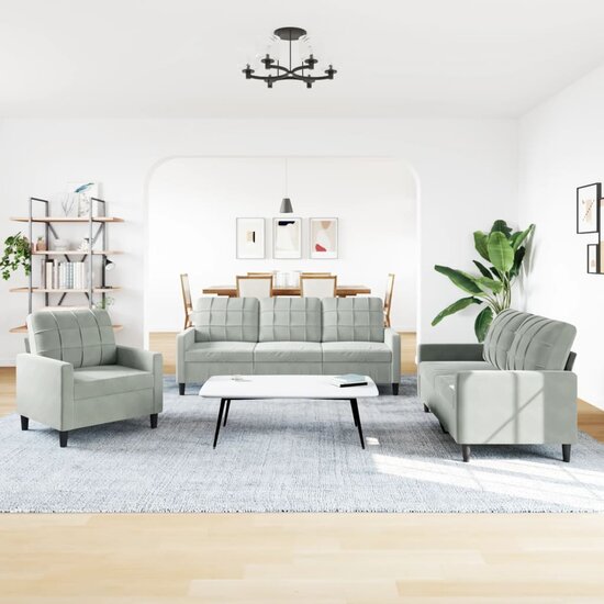 3-Delige Loungeset Met Kussens Fluweel Lichtgrijs