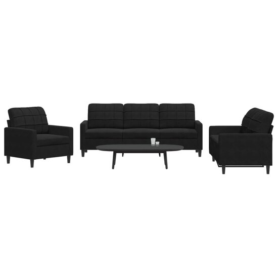 3-Delige Loungeset Met Kussens Fluweel Zwart