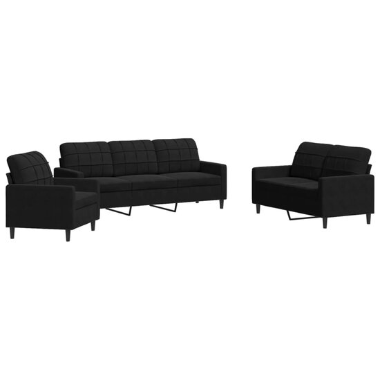 3-Delige Loungeset Met Kussens Fluweel Zwart