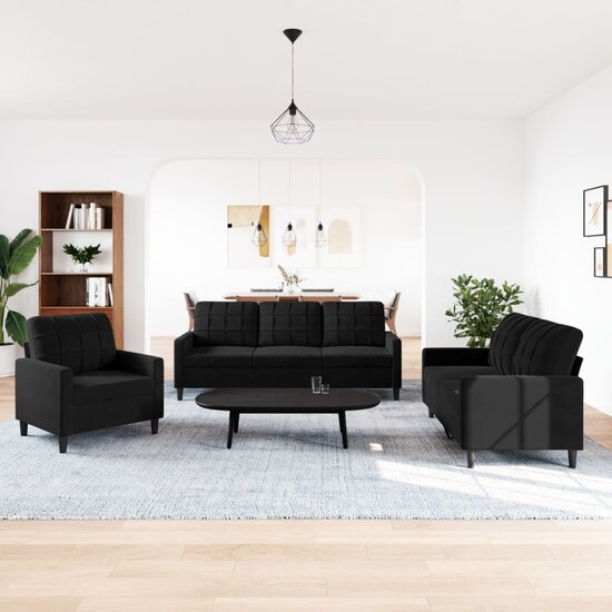 3-Delige Loungeset Met Kussens Fluweel Zwart