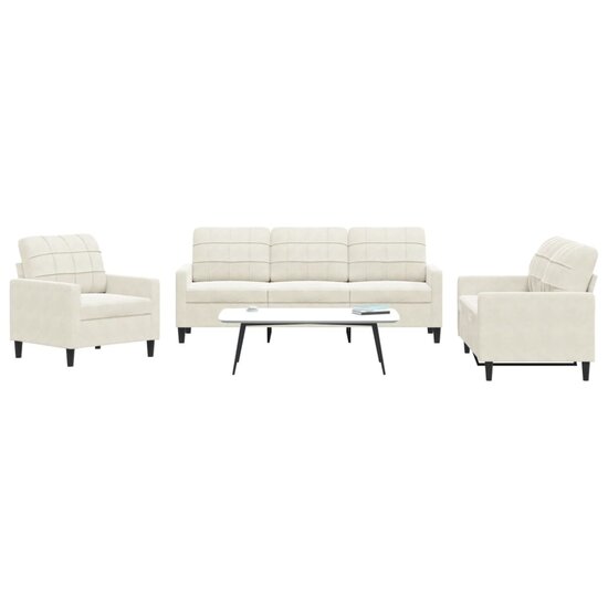 3-Delige Loungeset Met Kussens Fluweel Kleurig Cr&egrave;me