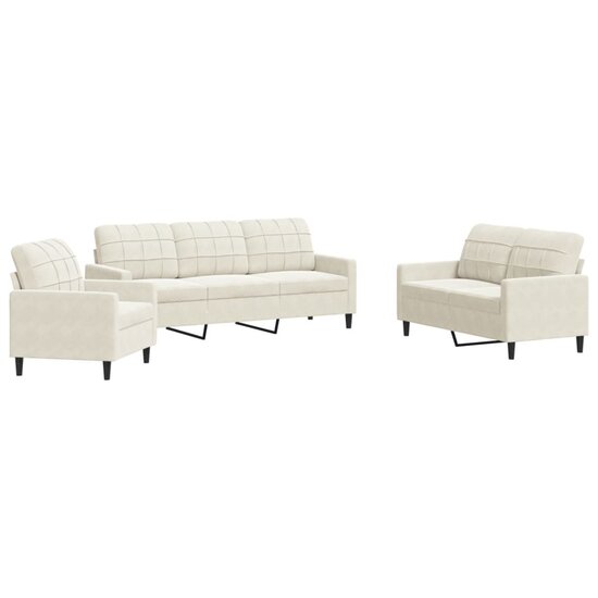 3-Delige Loungeset Met Kussens Fluweel Kleurig Cr&egrave;me