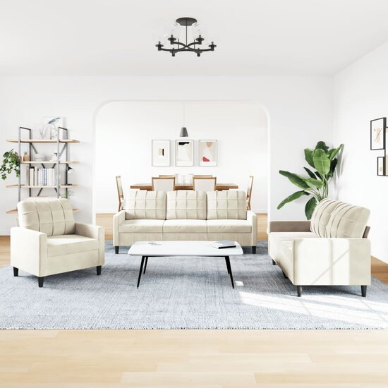 3-Delige Loungeset Met Kussens Fluweel Kleurig Cr&egrave;me
