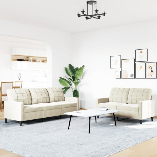 2-Delige Loungeset Met Kussens Fluweel Kleurig Cr&egrave;me