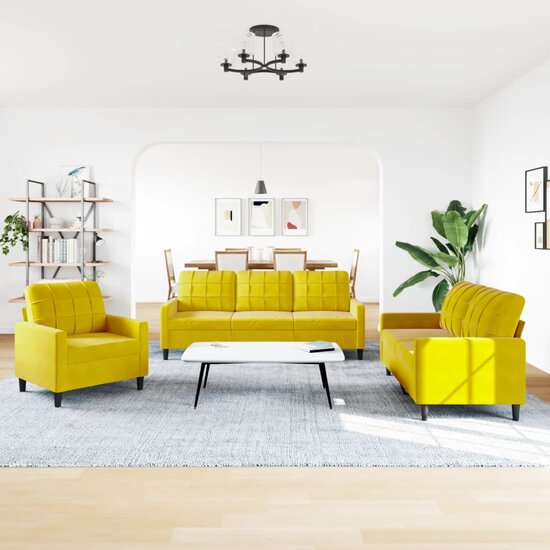 3-delige Loungeset met kussens fluweel geel