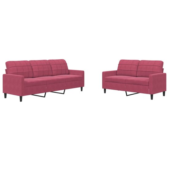 2-delige Loungeset met kussens fluweel wijnrood