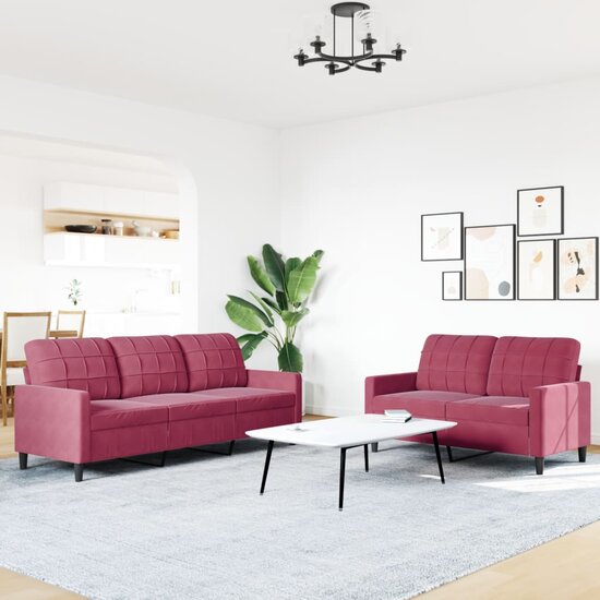 2-delige Loungeset met kussens fluweel wijnrood