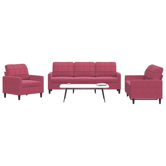 3-delige Loungeset met kussens fluweel wijnrood