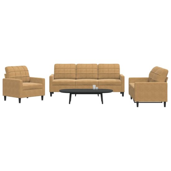 3-Delige Loungeset Met Kussens Fluweel Bruin